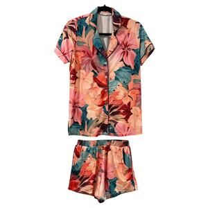 Mason Grey Cloud Jersey Floral Pajama Set Tropical Loungewear 2 Piece Women's XS